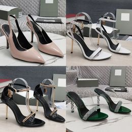 Designer Padlock Pointy Elegant Sandals High Heel Brand Sandal Women Womens Padlock Pointy Naked Patent Leather Summer Gold Tone Key Lock Black Pumps Gladiator