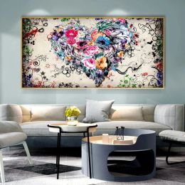 Modern abstract line wall art Colourful love flowers canvas painting posters and prints for living room bedroom decoration unfram