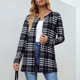 Women's Jackets Korean Clothing Fall Winter Long Sleeve Cardigans Plaid Coats Retro Black White Fashion Tops Ladies Elegant