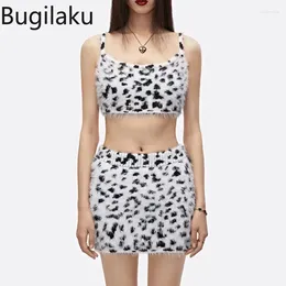 Work Dresses Bugilaku Leopard Printed Slim Sexy 2 Piece Sets Womens Outfits Fashion All-match Camisole Bodycon Mini Skirts Conjuntos Curtos