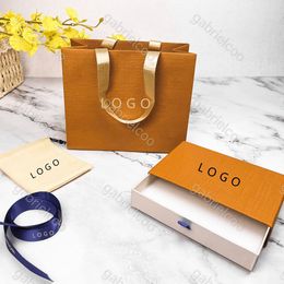 Designer Orange Necklace Ring Packaging Box Dust Bag Yellow Pulling Box Bracelet Earrings Universal Velvet Bag Cleaning Packaging Gift Box