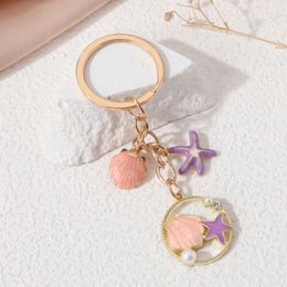 Pretty Shell Starfish Enamel Keychains Ocean Life Key Rings For Women Girls Friendship Birthday Gift Handmade DIY Jewelry