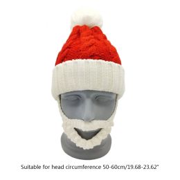 Cute Winter Red Christmas Bearded Hat Knitted Crochet Warm Xmas Santa Claus Hat with Beard Headwear for Adult Kid