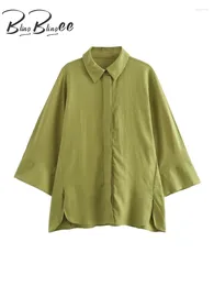 Women's Blouses BlingBlingee Summer Raglan Sleeve Thin Faux Linen Women Loose Shirt Hidden Buttons Split Oversize Blouse Female Top Y2K