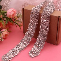 YJWSXF - Crystal bridal belt with ribbons, handmade silver wedding belt, cookie patient belt for wedding evening dresses