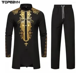 Men's Tracksuits Long Sleeve Shirt Sets Leisure Dinner Print Design Medium Clothes For Men