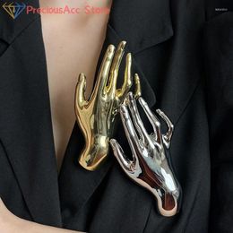 Brooches Metal Smooth Palm Hand-shaped Large For Women Men Punk Unique Creative Suit Pins Party Jewellery Accessories