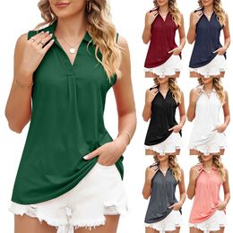 New Summer Solid Color Lapel Loose Women S Sleeveless Tank Top leeveless