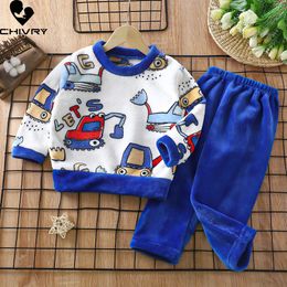 New 2023 Autumn Winter Kids Thick Warm Flannel Pama Sets Baby Boys Girls Cartoon Long Sleeve O-neck Clothing Sleepwear Pyjamas L2405