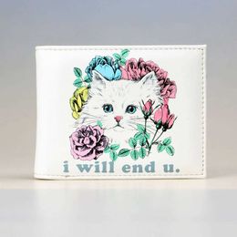 Purse Kawaii Cartoon Cat Pattern Wallet Bifold Clutch Coin Purse Slim Y240524