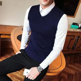 Plain Business Mens Clothing Knit Sweater Male Solid Color Sleeveless Waistcoat V Neck Vest Y2k Vintage Heated Plus Size Cotton 240518