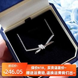 Designer's Knot Diamond Necklace Womens 18K Platinum Cross Light Luxury New Brand Pure Silver Collar Chain Earring Ring