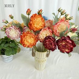 Decorative Flowers 4 Head Burnt Edge Peony Artificial Home Garden Party Decoration Wedding Hand Holding Bouquet Pographic Props