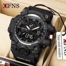 Wristwatches OFNS Top Luxury Watches Men Dual Display Electron Quartz 50M Waterproof Mens Sport Wristwatch Military Clock Male Stopwatch