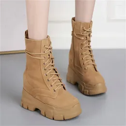 Boots Chunky Platform Fashion Sneakers Women Lace Up Genuine Leather Wedges High Heel Ankle Female Winter Top Pumps Shoes