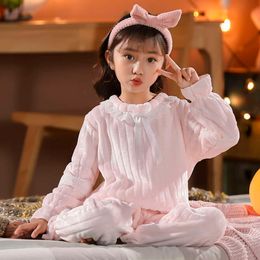 Autumn Winter Children's Flanell Baby Thicken Long-Sleeve Trousers Pamas Suits Sweet Princess Style Girls Home Clothes L2405
