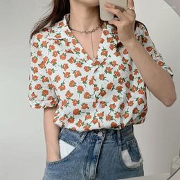 Women's Blouses Fashion Short Sleeve Tops Ladies Printing Interior Lapping Summer Office Lady Shirts Temperament Vintage Women Clothing