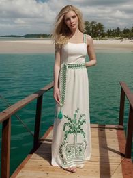 Casual Dresses SEQINYY Elegant White Dress Midi Summer Spring Fashion Design Women Runway Strapless Vintage Embroidery Flower A-Line Belt