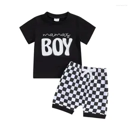 Clothing Sets SUNSIOM Toddler Boys Summer Outfits Letter Print Short Sleeve T-Shirt And Checkerboard Shorts For 2 Piece Vacation Clothes Set