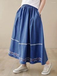 Skirts Oversized Vintage Embroidery High Waist Spring Summer Casual Loose Long For Woman Denim Womens 2024 Skirt Clothing