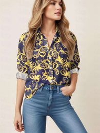 Women's Blouse Graphic Casual Yellow Pink Navy Blue Prints Polyester Shirt 2024 Spring & Fall Elegant women blouses Tops