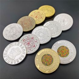 10pcs Different Mexican Mayan Gold Silver Colorful Coin Maya Aztec Calendar Prophecy Culture Challenge Coins Souvenirs Gifts