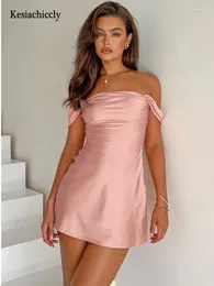 Casual Dresses Kesiachiccly Satin Party Dress For Women 2024 Off Shoulder Backless Short Summer Sexy Elegant Night Clubwear Vestidos