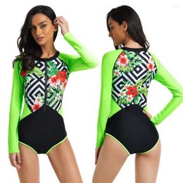 Women's Swimwear Green One-Piece Colourful Closed Swimsuit Zip Full Sleeve Water Clothes Female Surf Diving Whole Woman Jumpsuit Fit Body