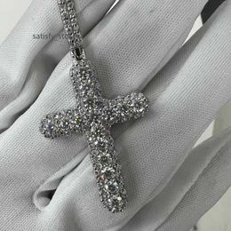 wholesale Luxury VVS Moissanite Diamond Tennis Chain with cross Necklace silver Plated Jewellery Chain