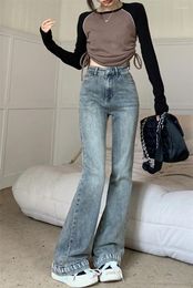 Women's Jeans Flared Hong Kong Style Vintage Washed Women Autumn High-waisted Slim Trousers Long Pants Versatile Female Clothing
