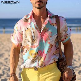 Men's Casual Shirts Fashion Style Tops INCERUN Ocean Funny Print Shirt Handsome Male Short Sleeved Lapel Blouse S-5XL 2024