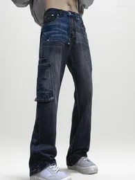 Men's Jeans Men Y2k Rap Loose Wide Leg Decor Patchwork Pocket Trousers Cool Man High Street Unisex Versatile Dance Cargo Denim Pants