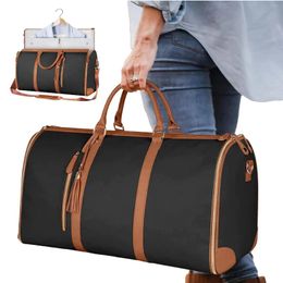 Duffel Bags Garment Bag Foldable Sports Duffle With Shoe Pouch Gym Tote Suitcase Suit Business Travel PU Leather