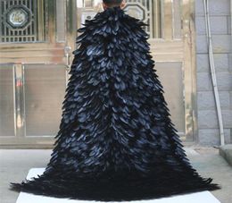 Creative Party Decor High quality Halloween Black Devil Natural Feather Cloak Cape Cosplay Costume Witch Vampire Women Men Vampire7492234