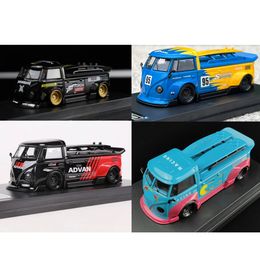 LF 1 64 T1 Van Pickup Truck SPOON Painting Alloy Diecast Model Car Vehicles Classical Buses Collectable Toys For Children 240522