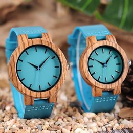 Luxury Royal Blue Wood Watch Top Quartz Wristwatch 100% Natural Bamboo Clock Casual Leather Band Valentine's Day Gifts for Men Wom 2995