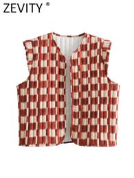 Zevity Women Vintage Tie Dyed Print Open Stitching Ruffles Vest Jacket Ladies Sleeveless Casual Cardigan WaistCoat Tops CT5778 240523