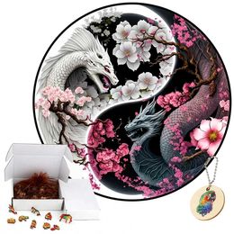 Puzzles Black And White Dragon Gather Honey Wooden Jigsaw Puzzle For Adults Kids Christmas Gifts Educational Games Toys Wooden Puzzles Y240524