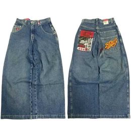 Женские джинсы Jnco Pocket Jeans Retro Hip Hop Y2K Harajuku вышитые высококачественные джинсы Gothic Street Mens Casual Wide Gean Jeans Q240523