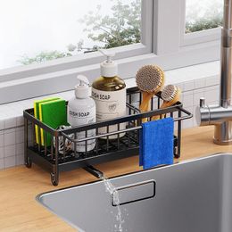 Kitchen Storage Stainless Steel Sink Shelf Self-draining Drain Rack Sponge Soap Towel Holder For Organiser Accessories