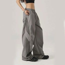 Y2k Baggy Streetwear Cargo Hosen Frauen Koreanische Hochtübung Streifen Fallschirm Jogginghose BF Oversize Hip Hop Wide Bein Hosen 240524