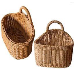 Storage Bottles 2 Pcs Basket Small Hanging Woven Baskets Wall Ginger Cutlery Vegetable Kitchen Plastic