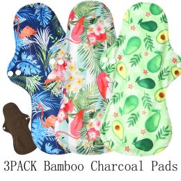 3pcs Extra Large Reusable Bamboo Charcoal Menstrual Pads Heavy Flow Sanitary Pads Washable Mama Sanitary Towel Pad Night Using