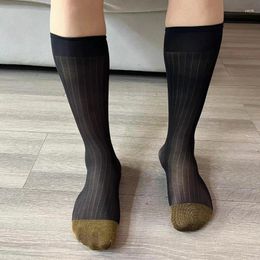 Men's Socks Gold Toe Wide Striped Business Suit Medium Length Japanese Nylon Formal Silk Stockings