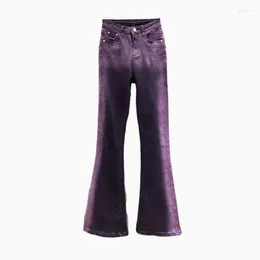 Women's Jeans Purple Gradient Color Flare Women High Waisted Stretch Skinny Was Thin Denim Pants Q78