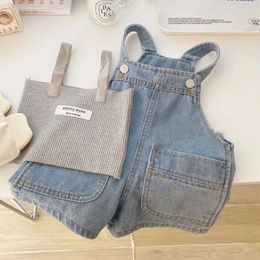 Clothing Sets Girls Outfit Summer Vest Jeans Fashion Tops Denim Shorts Children Casual Suits Toddler Girl Kids Clothes 2pcs 3-7Y