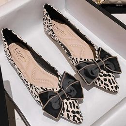 Casual Shoes 2024 Women 1cm Low Heels Sexy Leopard Print Flats Female Luxury Butterfly Knots Pointed Toe Lady Fashion Party