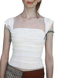 Women's Tanks Women Fairy Grunge T-shirt Square Neck Cap Sleeve Tie-up Slim Fit Crop Tops Y2K Summer Going Out Wea