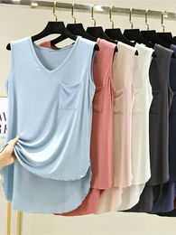 Women's Tanks Summer Mid-length Tank Tops Modal Camis V-neck Sleeveless Black Crop Top Solid Colour Basic Shirt Clothing For Women Streetwear