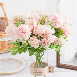 Decorative Flowers Silk Ball Chrysanthemum Rose Bouquet Hydrangea Artificial Home Decoration Bonsai Living Room Fake Party Wedding